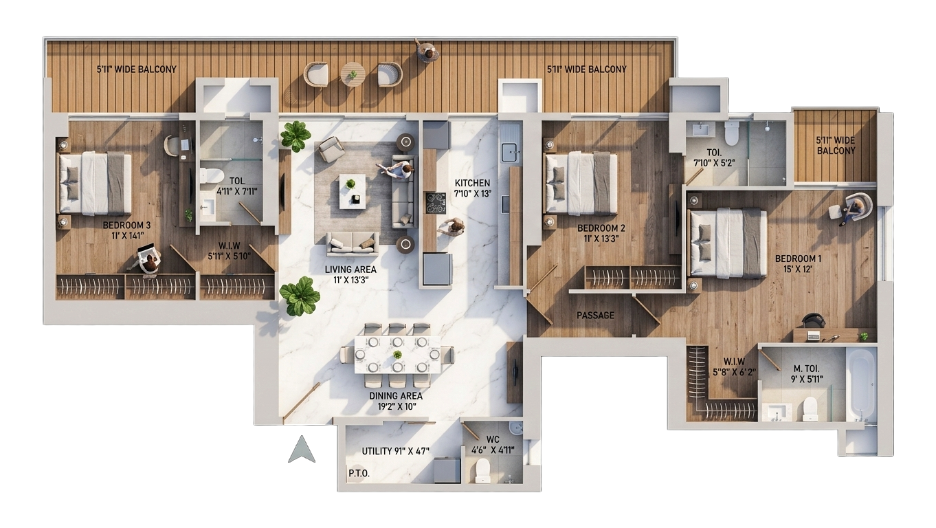 3BHK Tower B - 1 floor plan