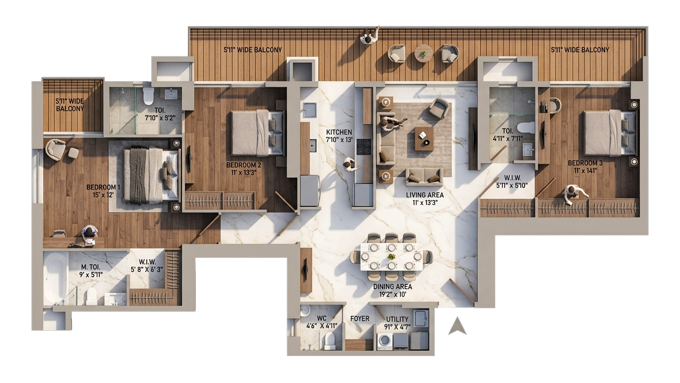 3BHK Tower B - 2 floor plan